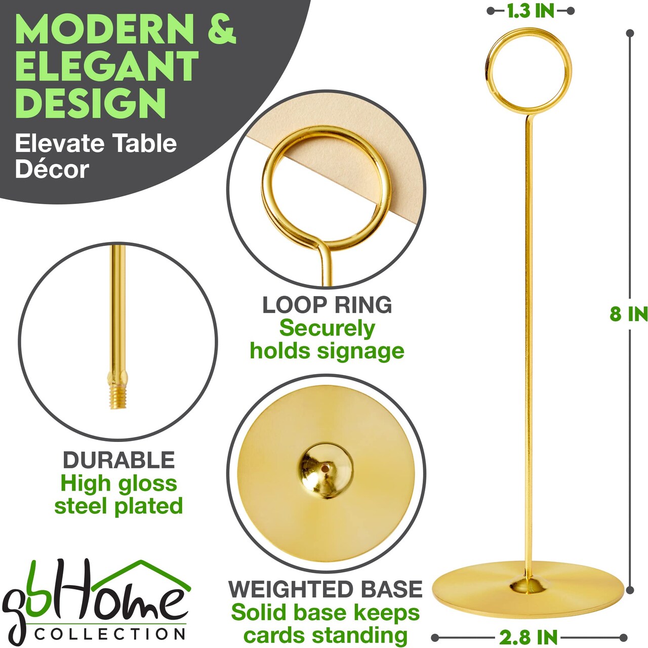 12 Pack, 8 Inches, Gold Place Card Holders, Picture Holders for Tables, Table Card Holders for Wedding Table Numbers, Table Number Stands, Table Sign Holders